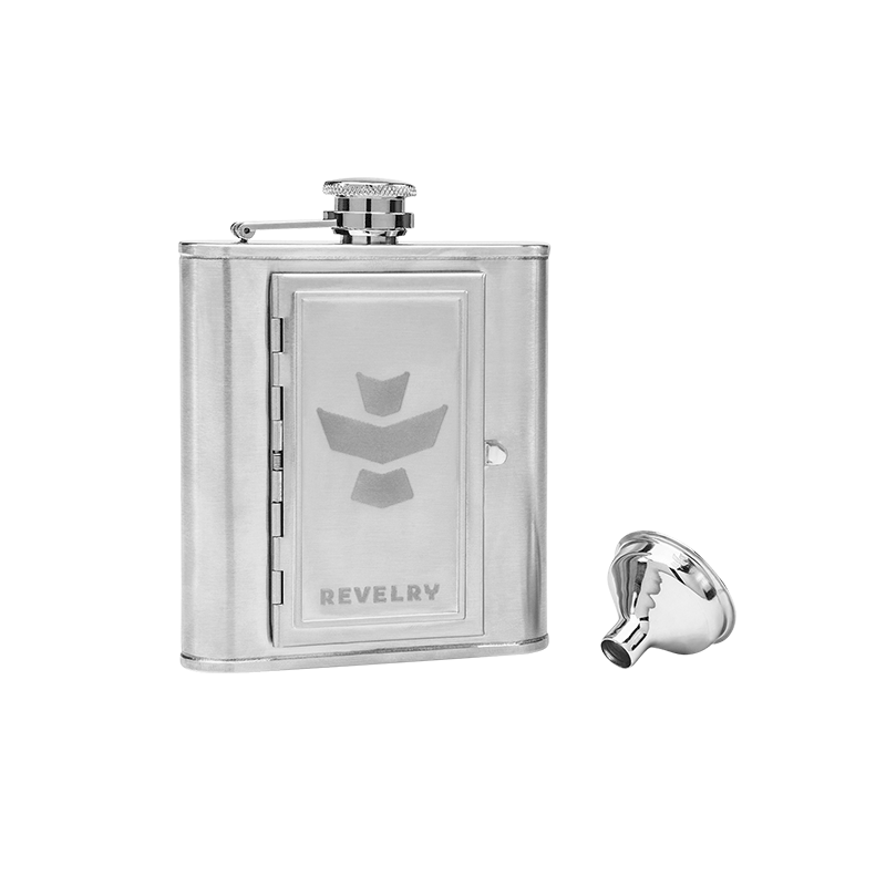 Side view of the stainless steel travel flask showcasing its sleek design.