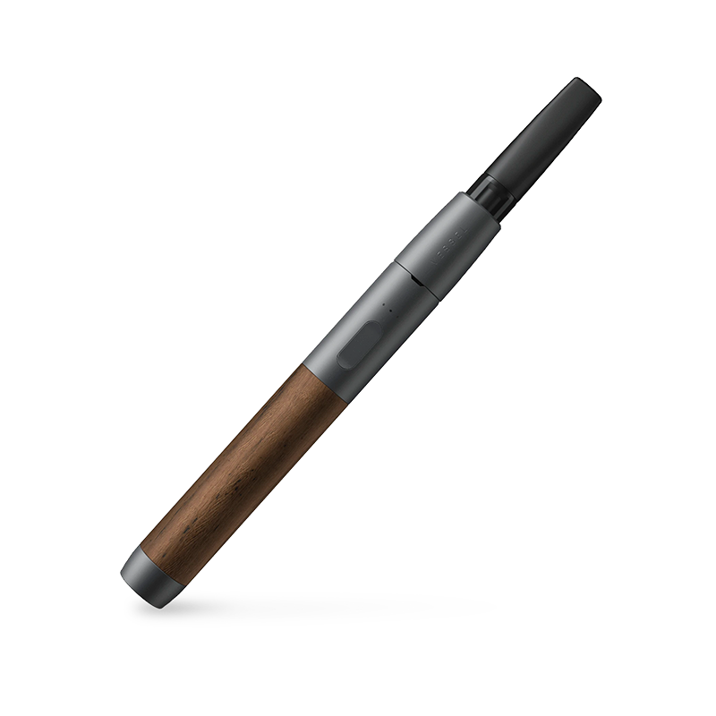 Vessel Wood Series battery in use, demonstrating thick cloud production during a vaping session.