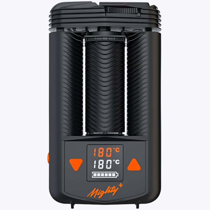 Mighty+ Portable Vaporizer from Storz & Bickel, showing the device's ergonomic design and color options.