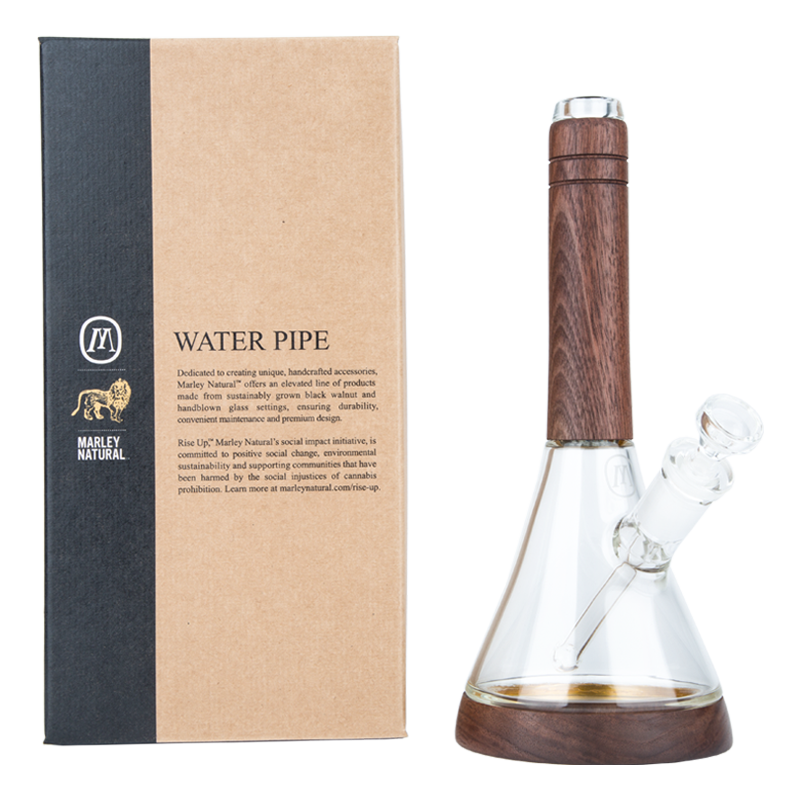 Side view of premium beaker pipe for sale featuring sleek borosilicate glass and removable downstem