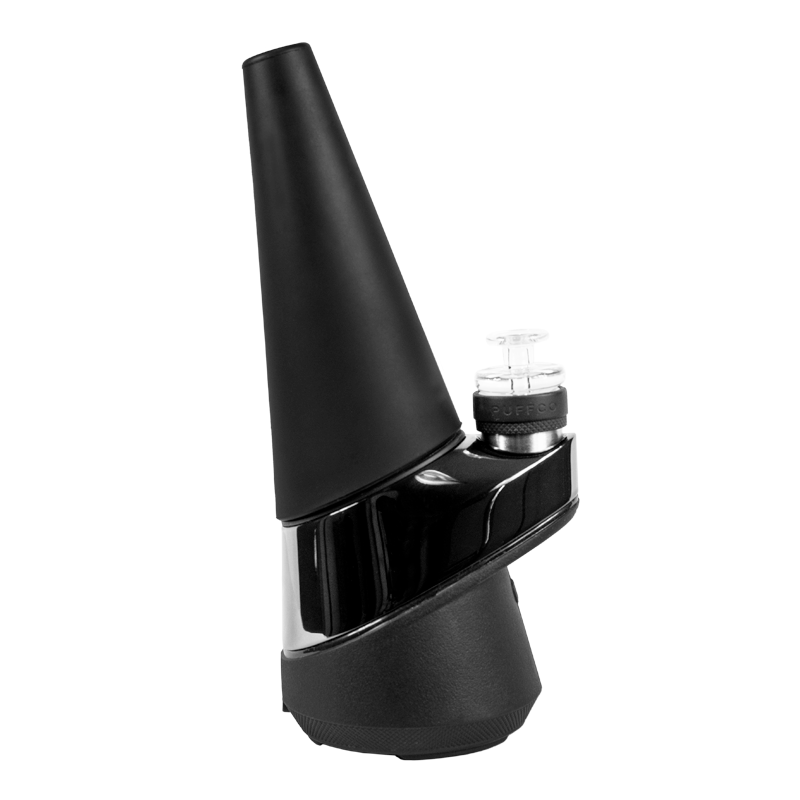 Eyce Peak silicone glass vaporizer attachment installed on Puffco Peak, showing durability and vibrant color options
