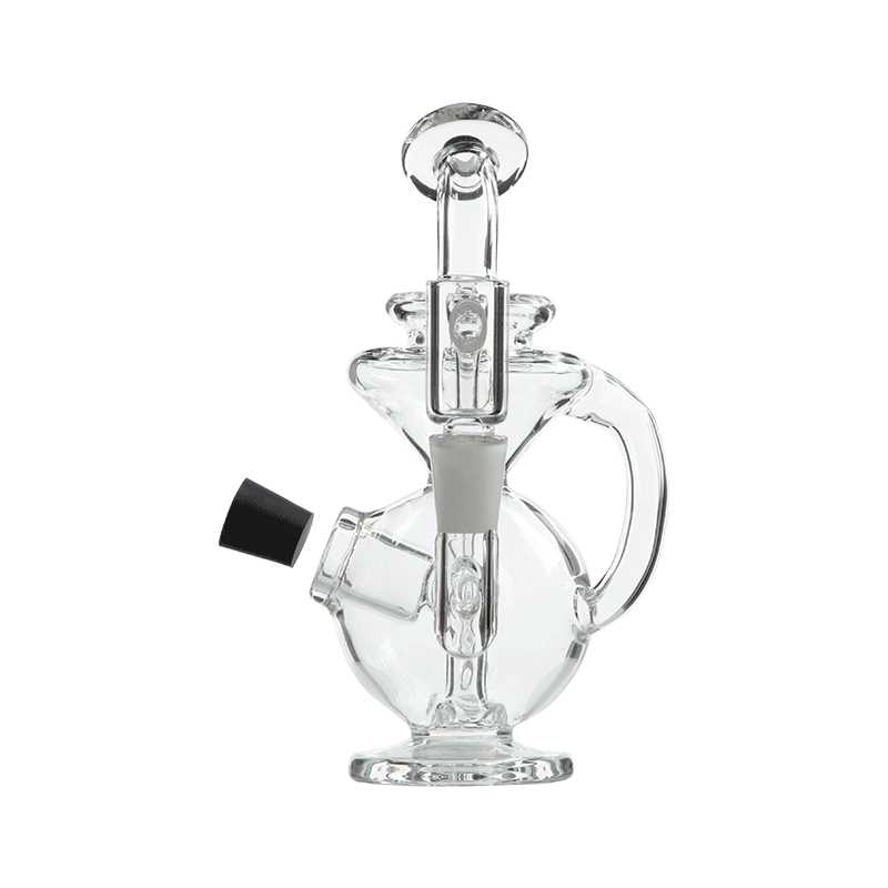 Side profile of the mini rig showcasing its compact form and durable borosilicate glass