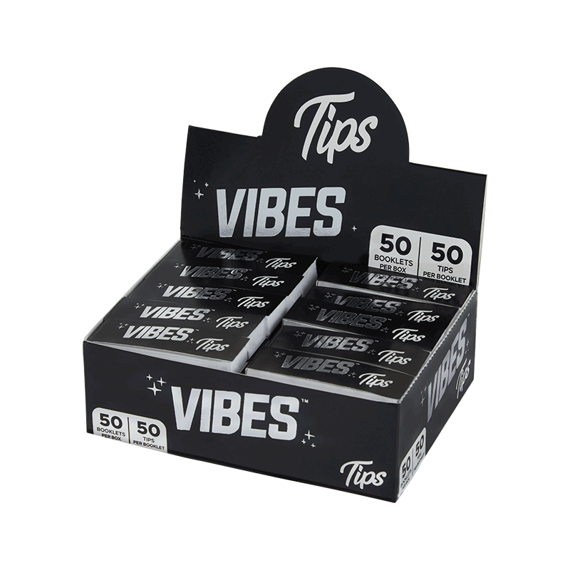 Vibes Cone Filter Tips Box open with multiple booklets displayed