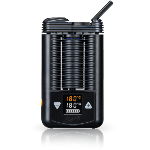 Mighty Pro Portable Vaporizer angled view displaying its robust design and LED screen.