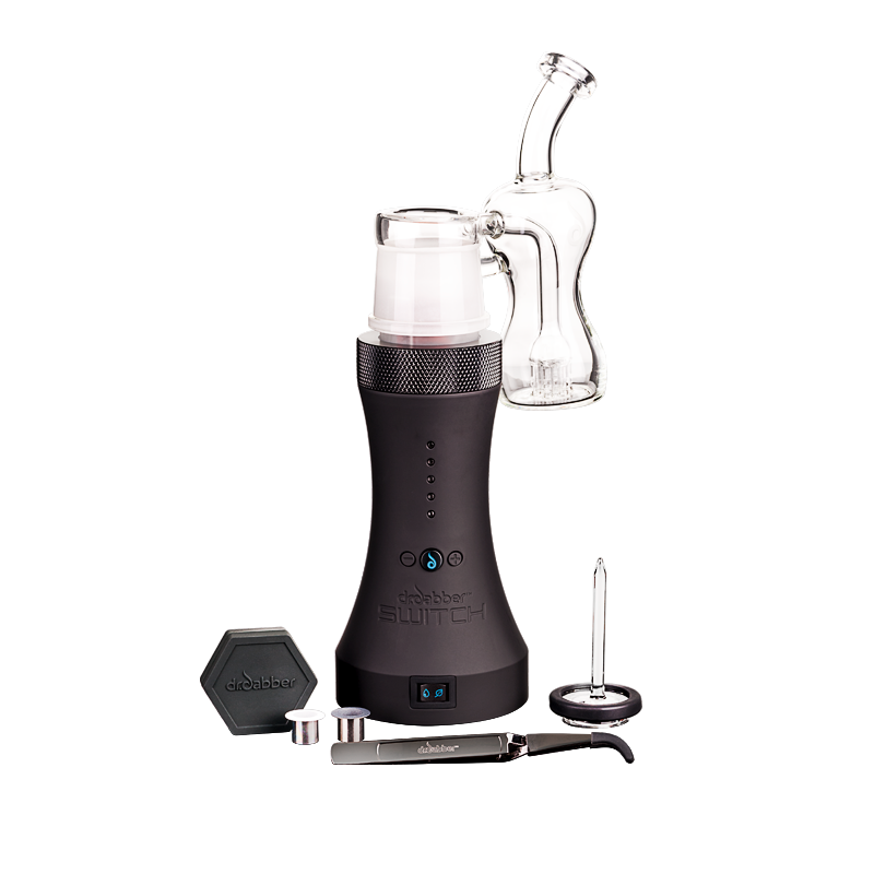 Side angle of SwitchPro Black showing modular glass attachment on induction dab rig