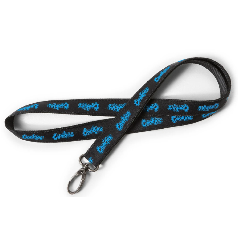 Cookies Mint Lanyard displayed against a neutral background, highlighting its vibrant color and logo.