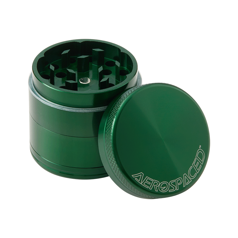 Premium aircraft-grade aluminum herb grinder displayed on a table