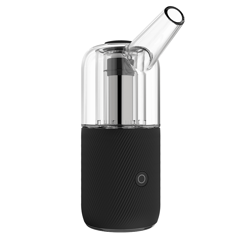 User holding the AUXO Cenote portable dab rig showing its compact size and app control interface