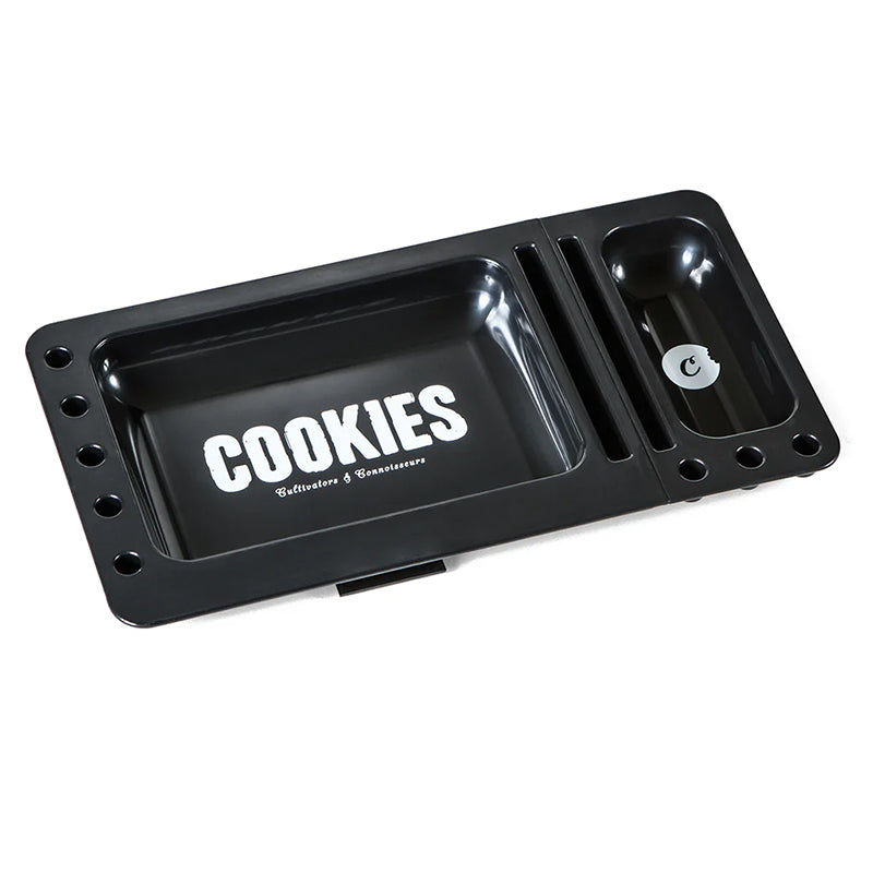 Close-up of Cookies V3 Rolling Tray with detachable lid showing sleek matte finish