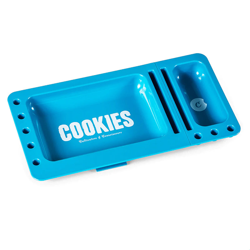 Close-up of Cookies V3 Rolling Tray with detachable lid showing sleek matte finish