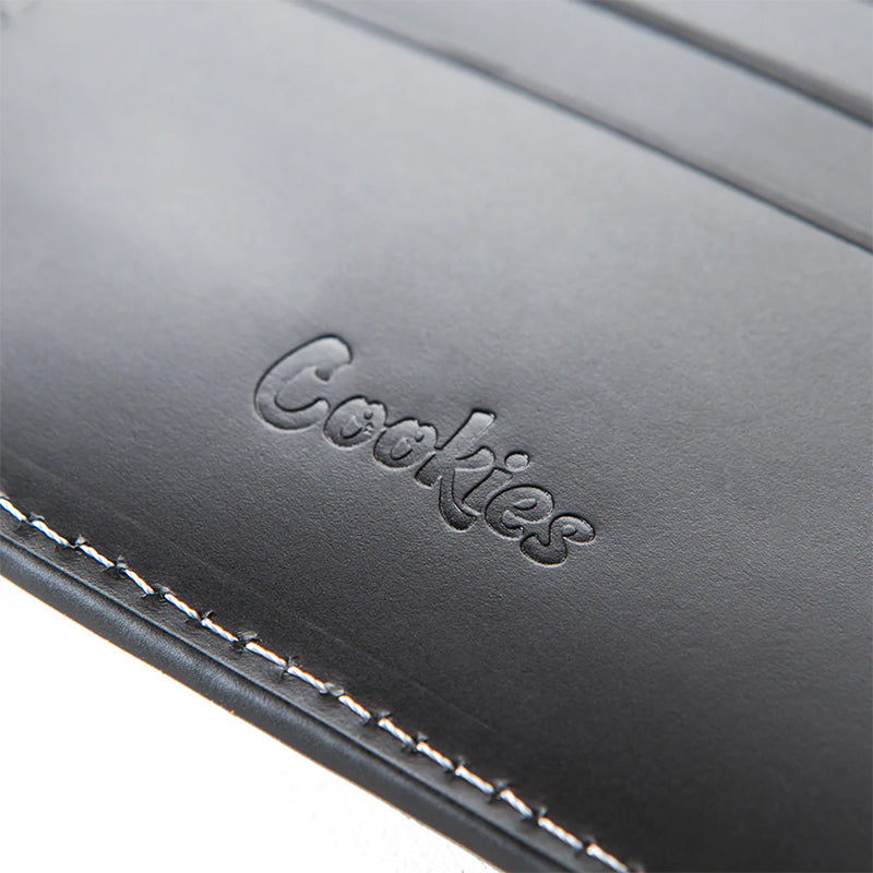 Open view of the stylish leather wallet displaying multiple card slots and an ID window.