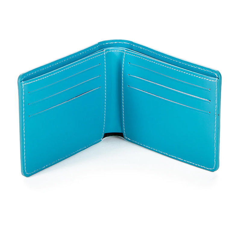 Front view of Urban Chic embossed leather billfold wallet in black, showcasing the elegant design.