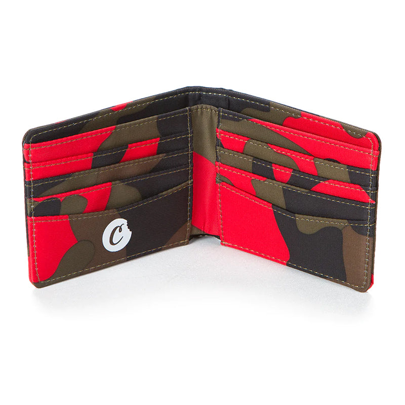 Inside of the lightweight nylon wallet showing card slots and cash compartment