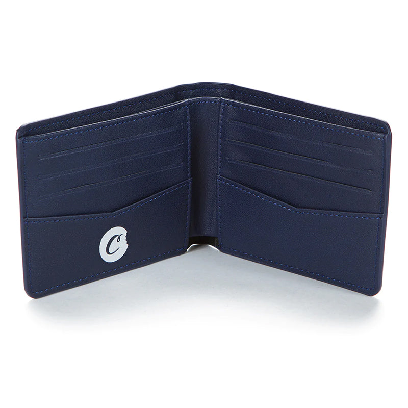 Open view of the Cookies slim billfold wallet showing card slots and cash compartment, ideal for everyday essentials.