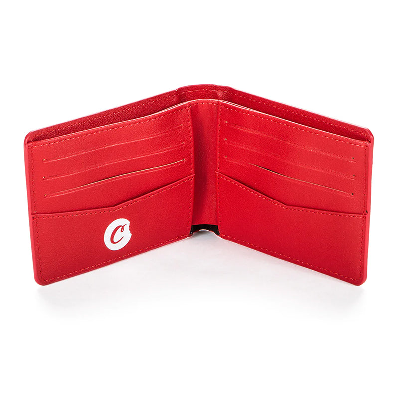 Side view of the Cookies textured faux leather slim billfold wallet, highlighting its slim profile and elegant design.