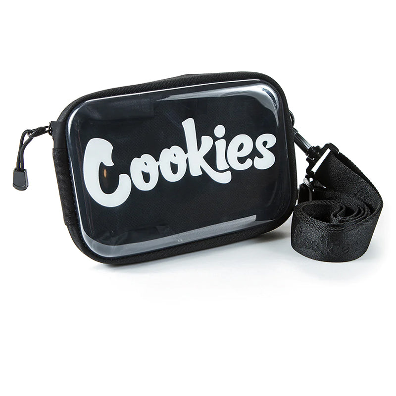 Close-up of the Cookies floatable tote with adjustable shoulder strap on sandy beach