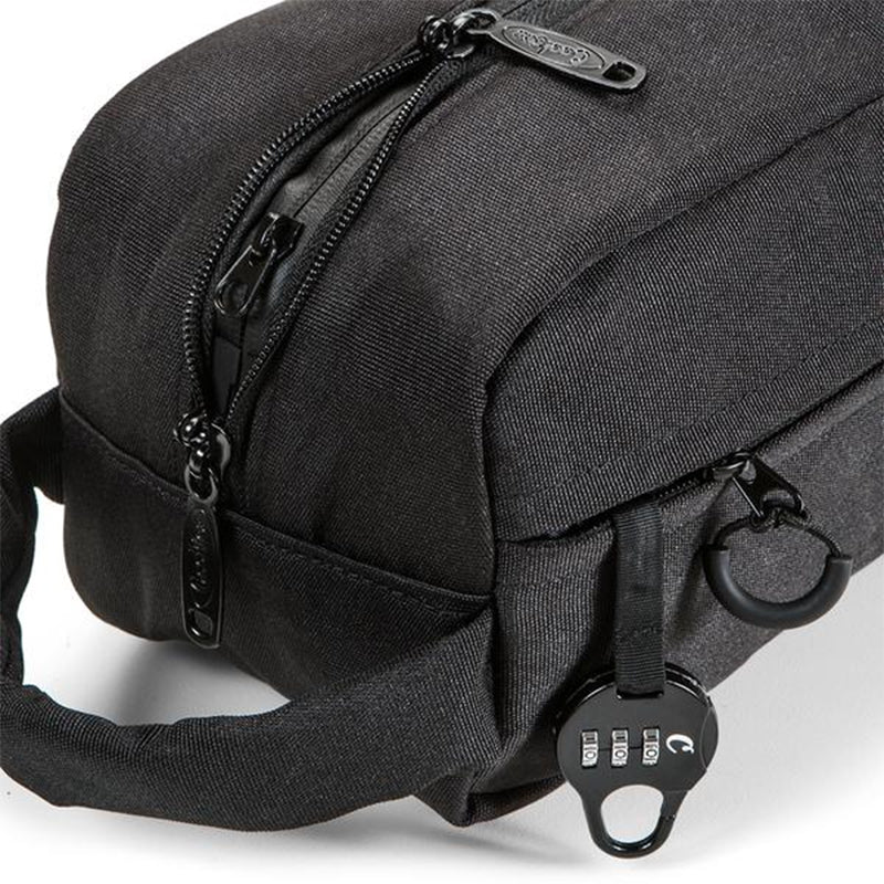 Chic Travel Toiletry Organizer displayed in a bathroom setting, highlighting its water-resistant features.