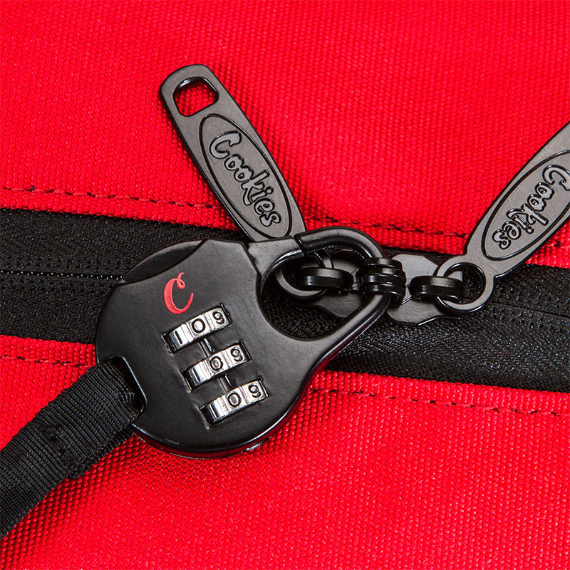 Open view of the compact water-resistant toiletry kit showing interior compartments
