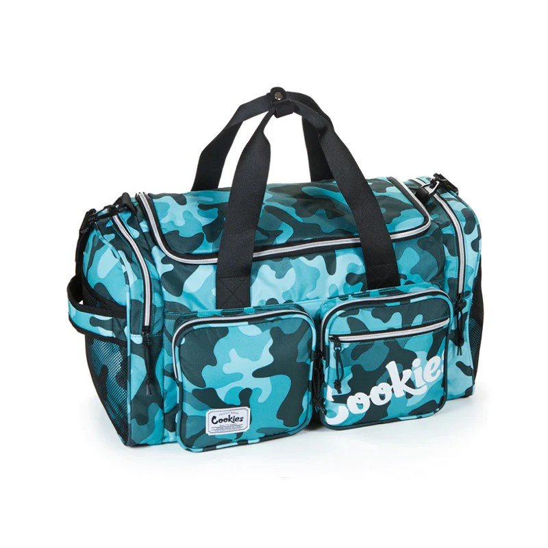 Side angle of the nylon travel bag emphasizing durability and stylish appearance