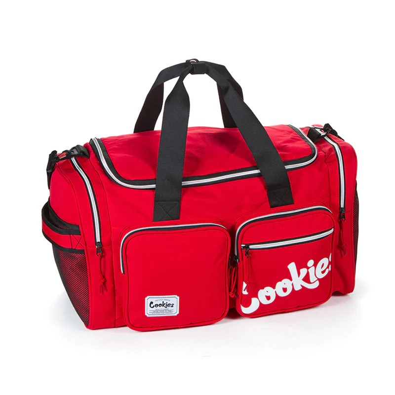 Side angle of the nylon travel bag emphasizing durability and stylish appearance