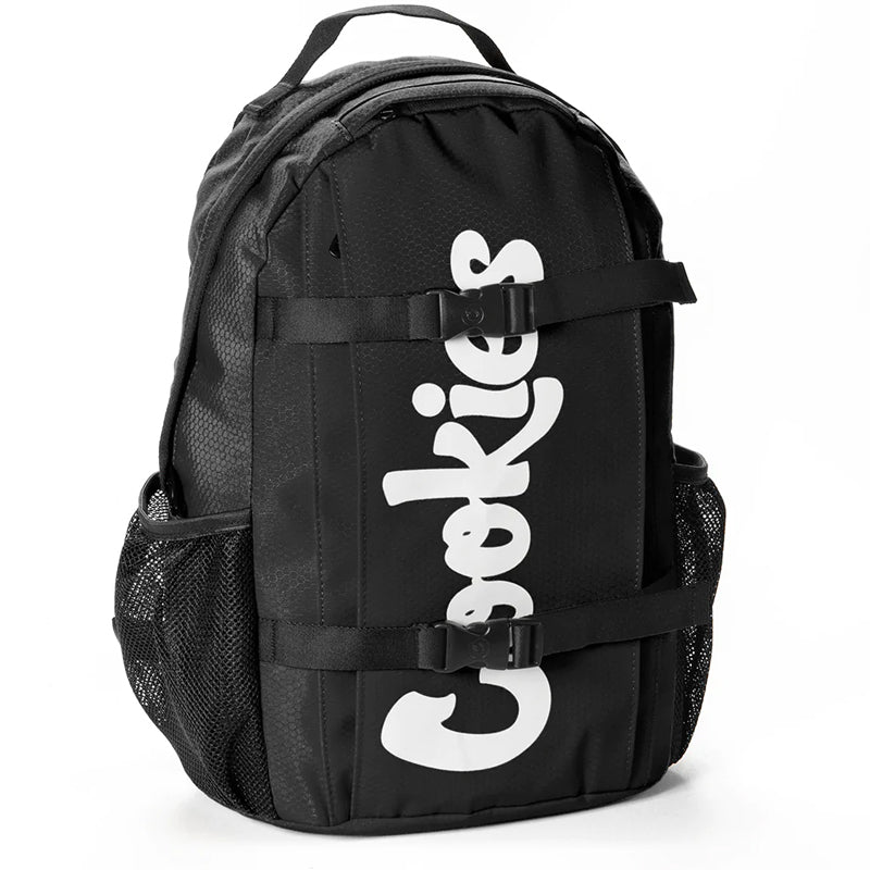 Interior view of the spacious nylon backpack with zip compartments, ideal for school supplies.