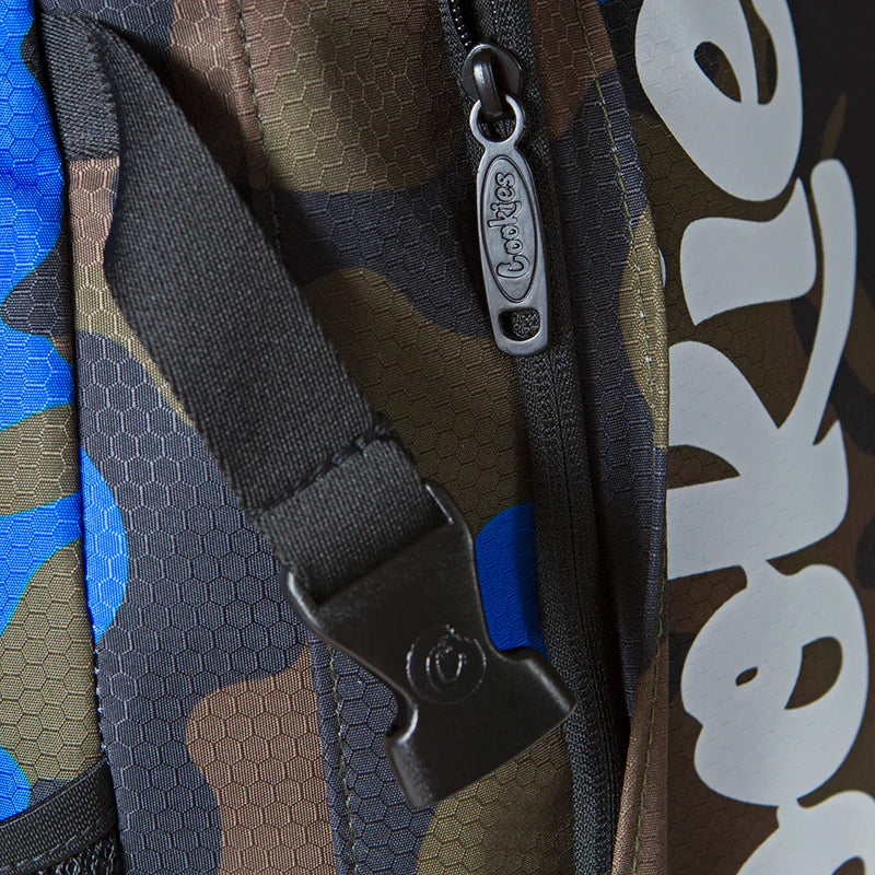 Stylish camo ripstop nylon backpack from a side angle, perfect for daily use.