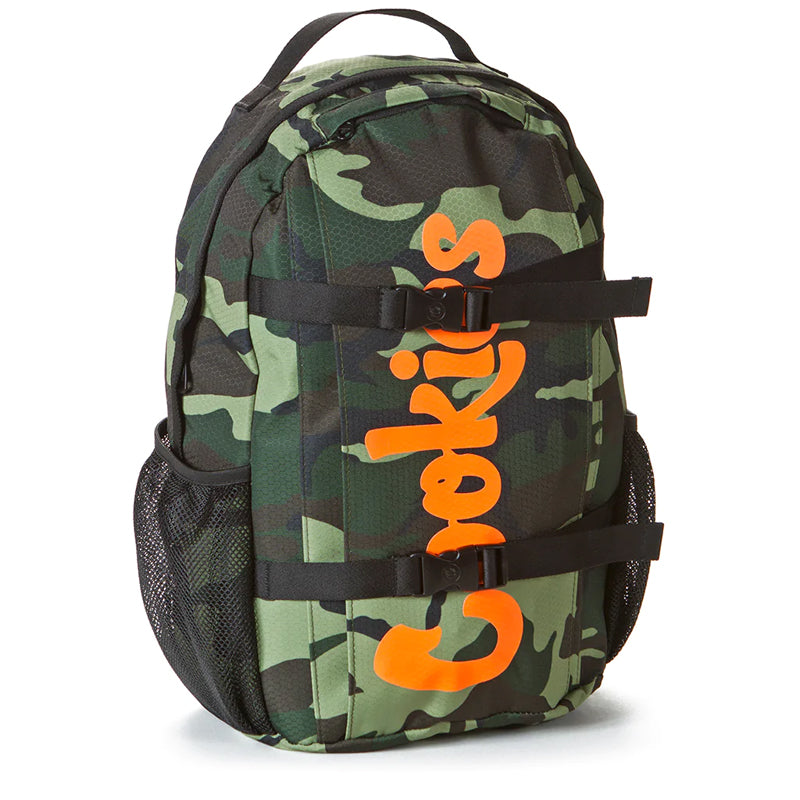 Interior view of the spacious nylon backpack with zip compartments, ideal for school supplies.