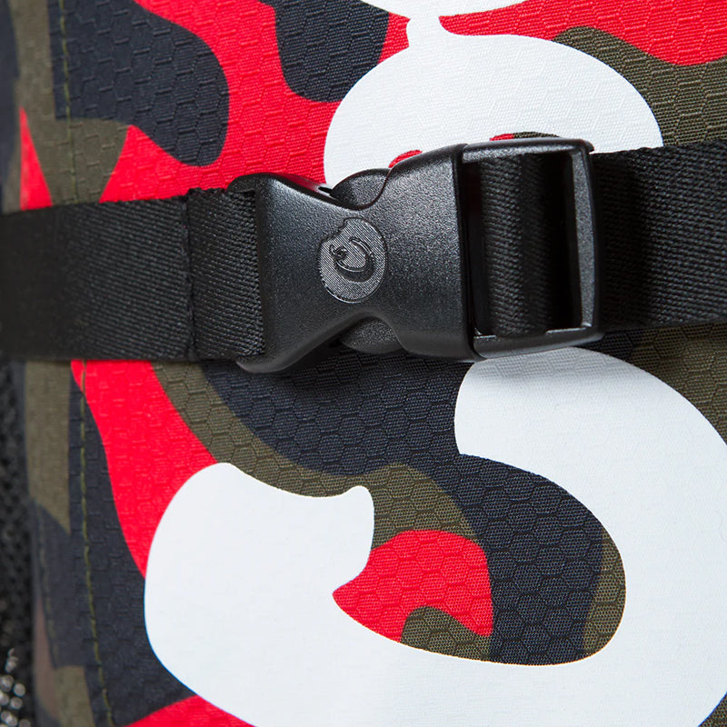 Stylish camo ripstop nylon backpack from a side angle, perfect for daily use.