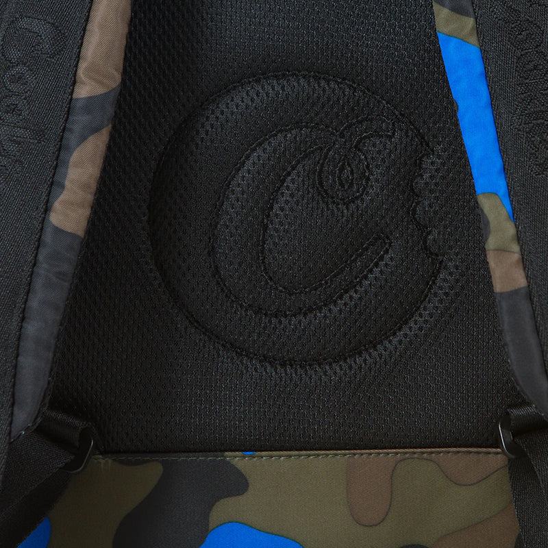 Open main pocket of backpack with organized storage for travel essentials