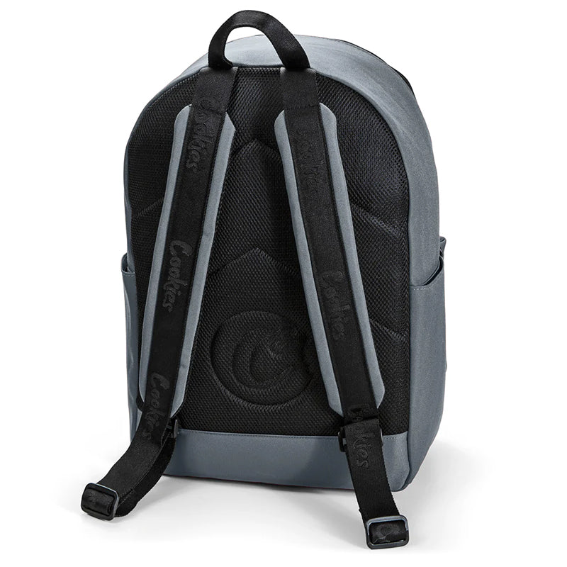 Open main pocket of backpack with organized storage for travel essentials