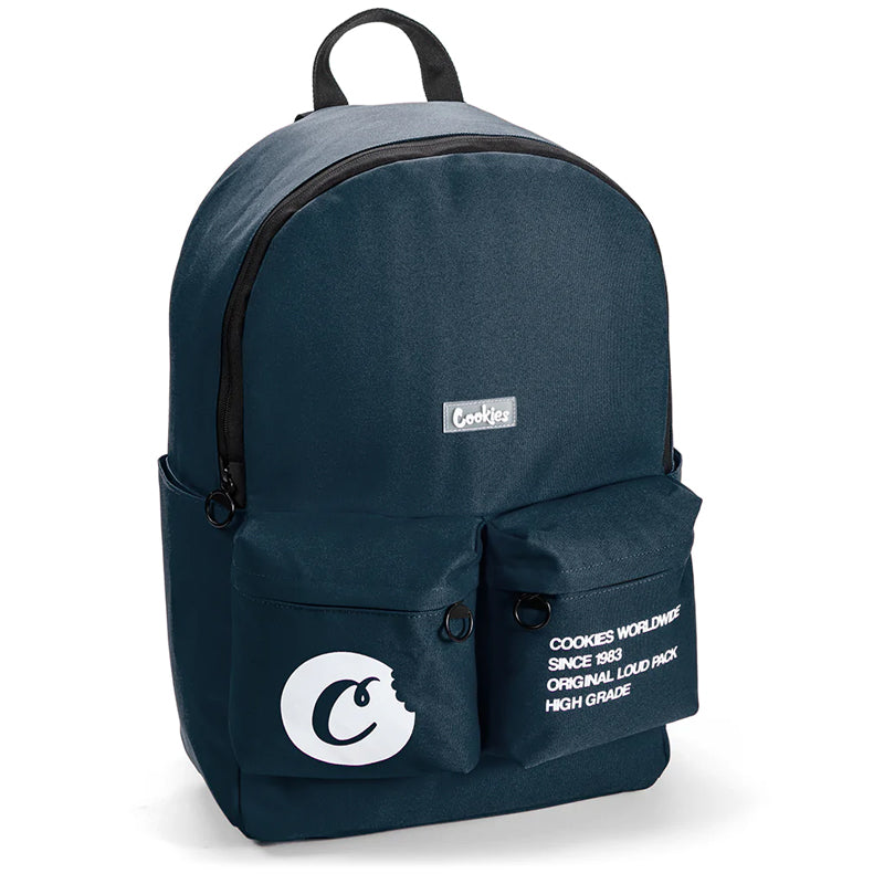Front view of Cookies Orion streetwear backpack showing spacious compartments