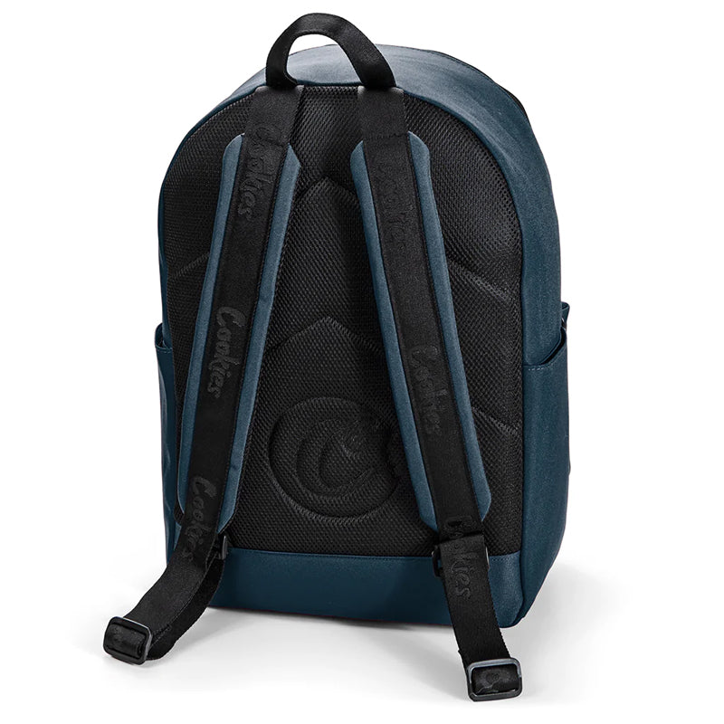 Open main pocket of backpack with organized storage for travel essentials