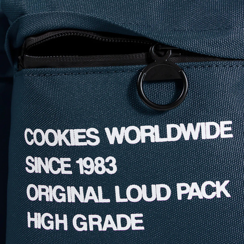 Front view of Cookies Orion streetwear backpack showing spacious compartments