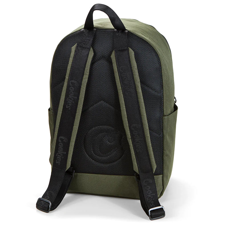 Open main pocket of backpack with organized storage for travel essentials