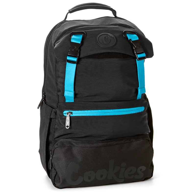 Front view of Cookies Parks Adventure Utility Backpack showcasing multiple compartments and padded straps.