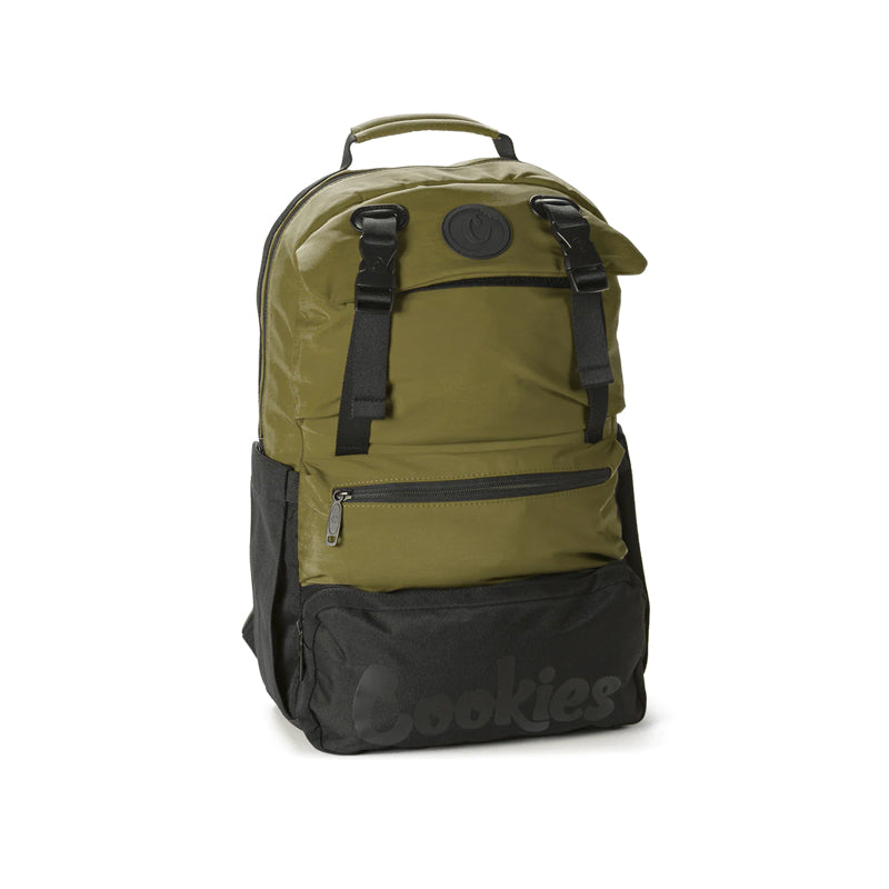 Side view of Cookies Parks Adventure Utility Backpack highlighting its sleek design and durable nylon material.