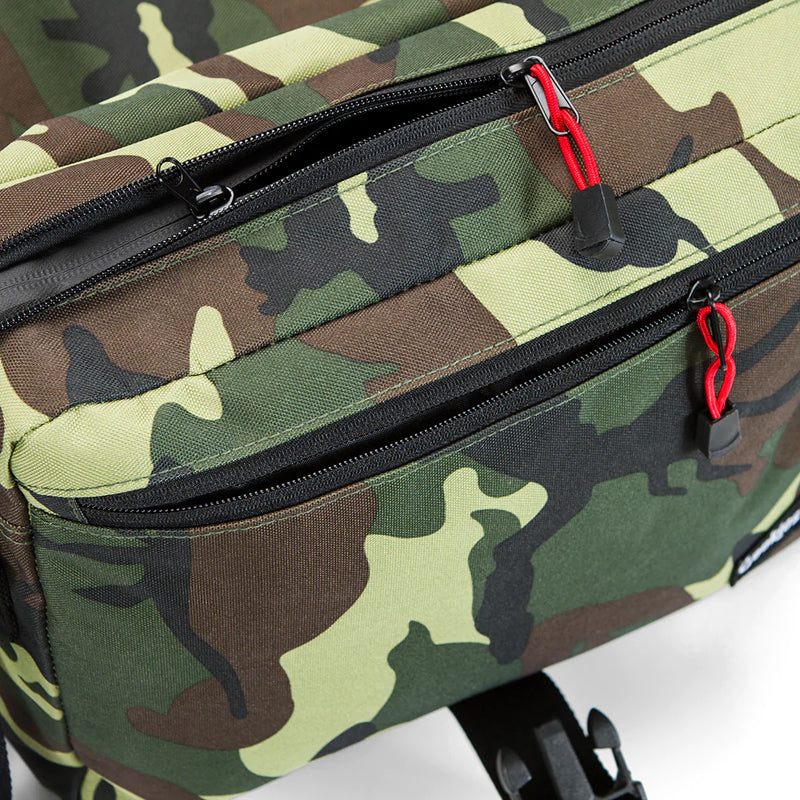 Front view of the Cookies Tactical Camo Crossbody Bag with reflective strips.
