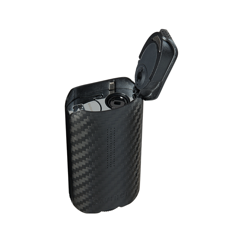 Davinci IQ2 Carbon Vaporizer in hand, highlighting its portable design and premium materials.