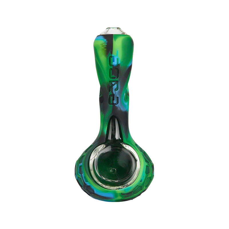 Close-up of the alien-inspired shape of the Galactic Alien Silicone Smoking Pipe, featuring its durable materials.