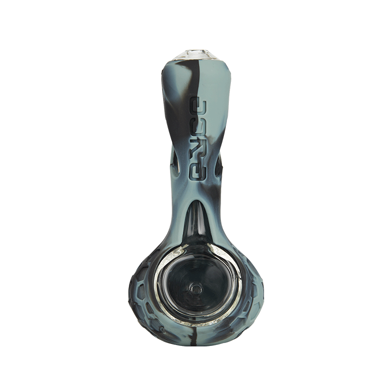 Close-up of the alien-inspired shape of the Galactic Alien Silicone Smoking Pipe, featuring its durable materials.