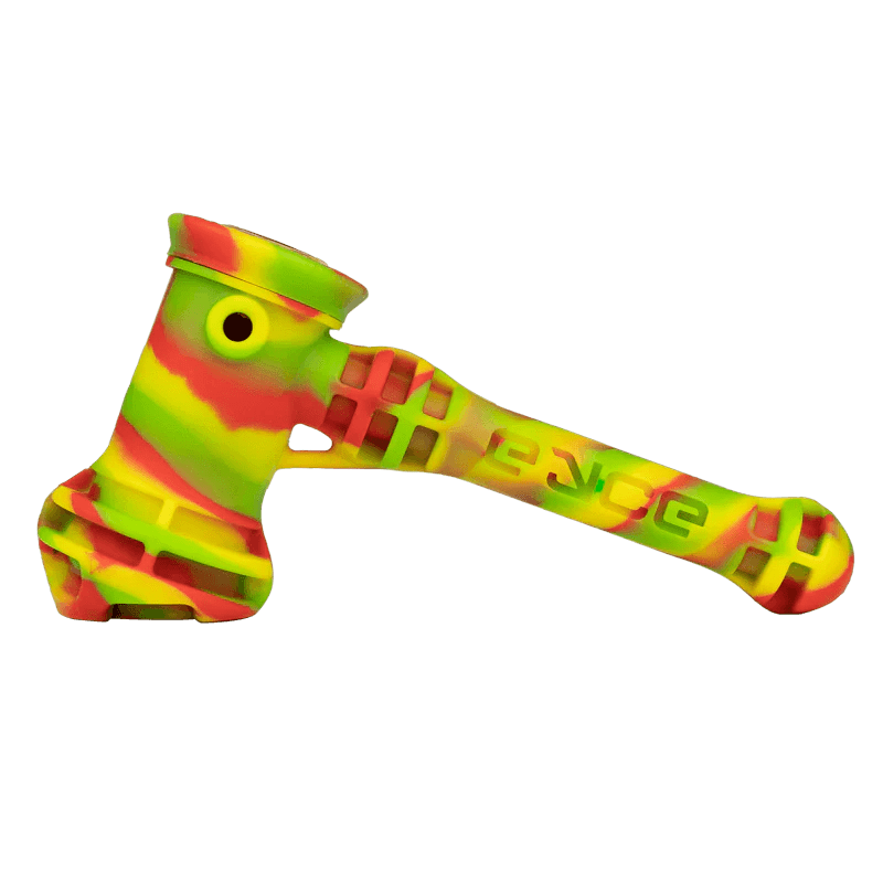 Hand holding the durable silicone pipe with a glass bowl insert for smooth hits