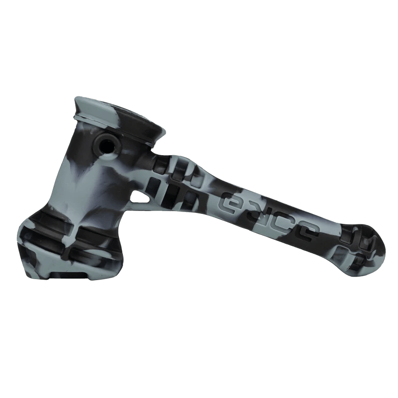 Close-up of the Eyce Hammer silicone pipe with removable glass bowl showing the sturdy design