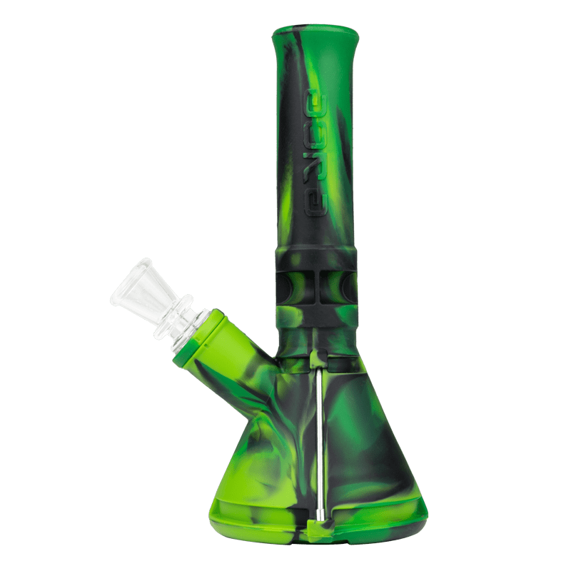 An angle view of the Pocket-Friendly Silicone Beaker Pipe demonstrating its compact size and portability.