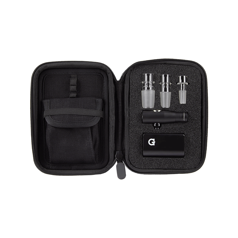 G Pen Connect Pro portable vaporizer with a glass water pipe, highlighting its compact size and stylish design.