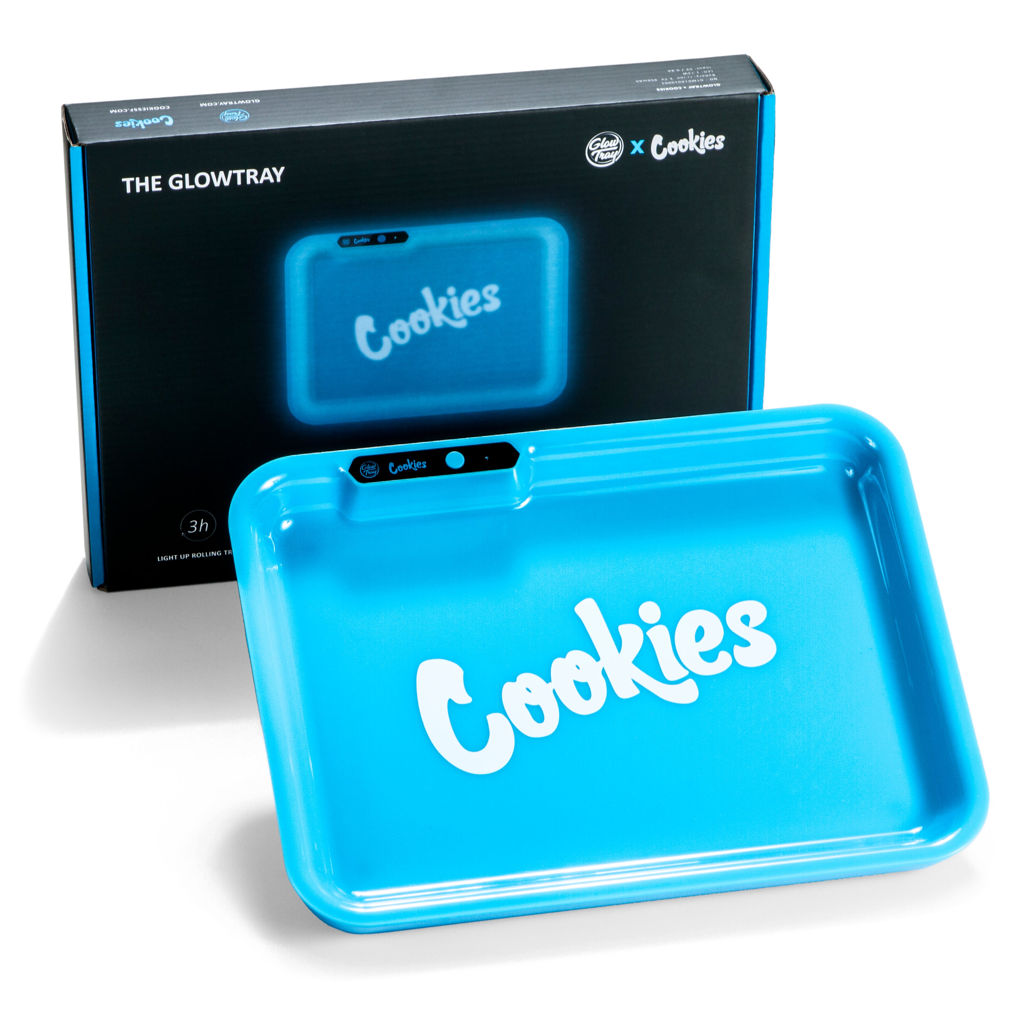 Cookies V4 LED rolling tray with bright glow settings for nighttime use.