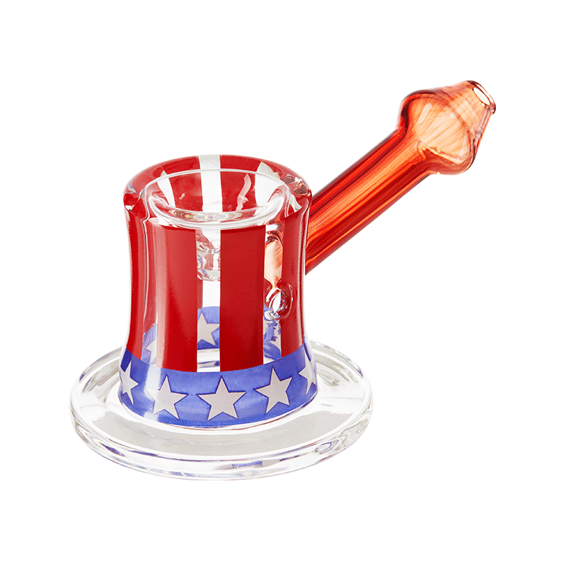 Close-up of the Groove July 4th spoon pipe with patriotic design