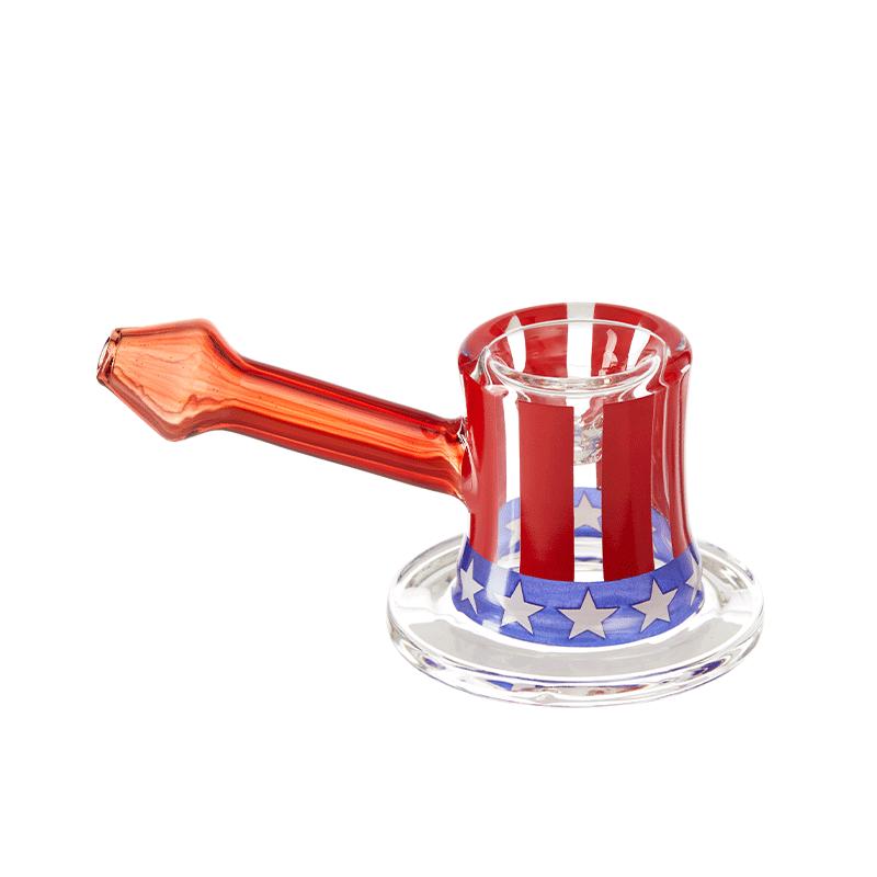 Close-up of the Groove July 4th spoon pipe with patriotic design