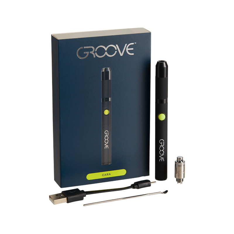 User  enjoying the Groove Cara dab pen in a discreet setting.