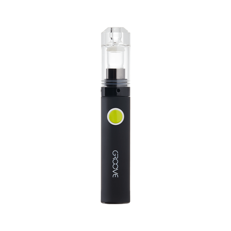User holding the Groove CARA+ vaporizer with a focus on adjustable voltage settings