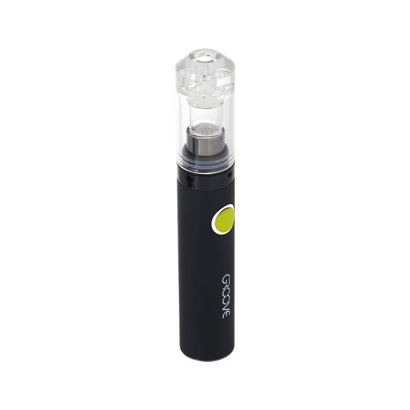 Close-up of Groove CARA+ vaporizer showing sleek design and coil-less quartz cup